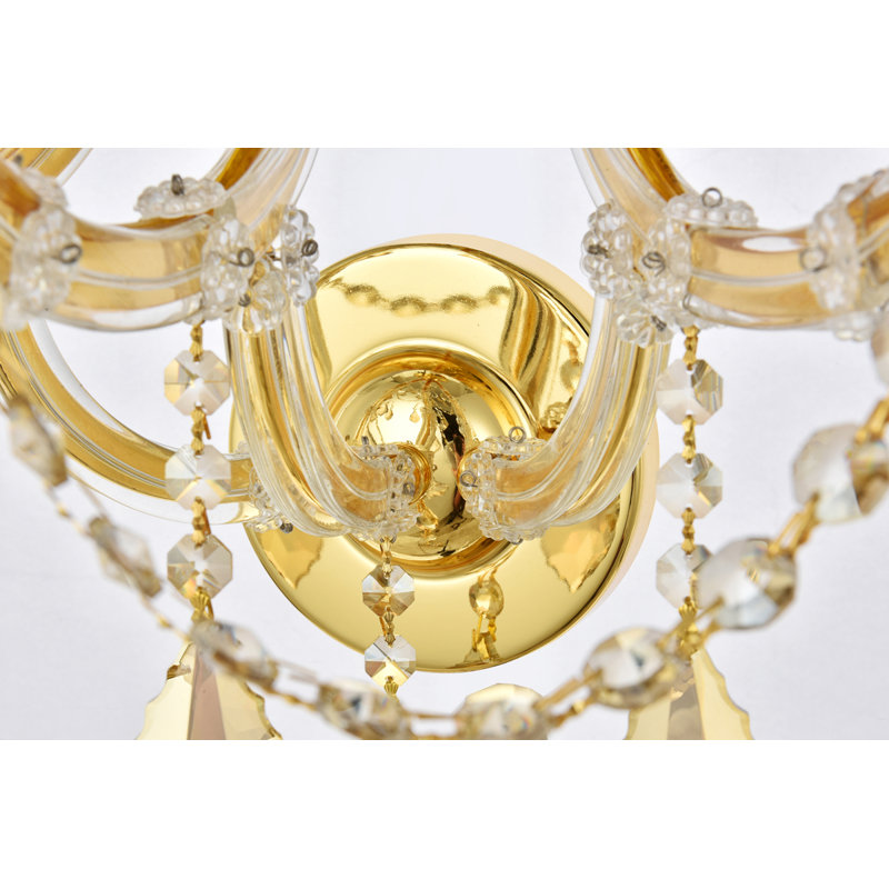 Maria Theresa Mishayla Clear Royal Cut Crystal, Gold/Golden Teak, 27" H x 12" W x 12" D, 7