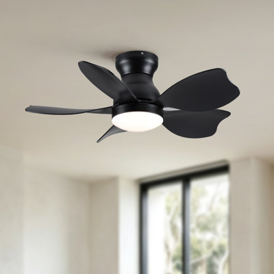 Homelover 30" Cozy Mordern Small Matte Black with ABS Blades Integrated LED Flush Mount Low Profile Ceiling Fan With Light 3 Blades