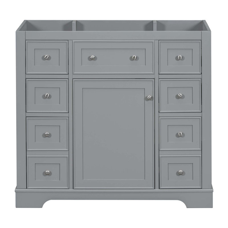 Meuble-lavabo 36 po sans lavabo, base d'armoire seulement, une armoire et six tiroirs, Gris