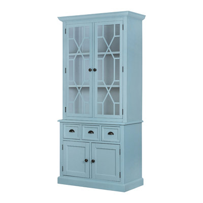 Armoire bleue / crédences 39,4 x 18 x 83 po - style français décontracté et 45%, 35% bois massif, 10% verre, placage