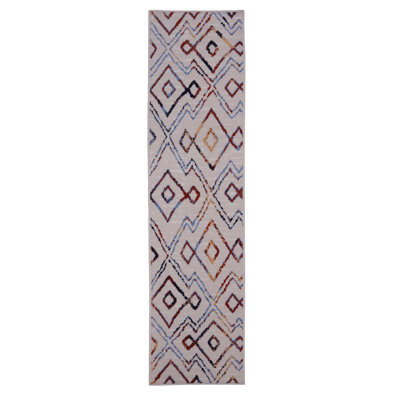 Tapis géométrique beige, Tapis de couloir 2 pi x 8 pi
