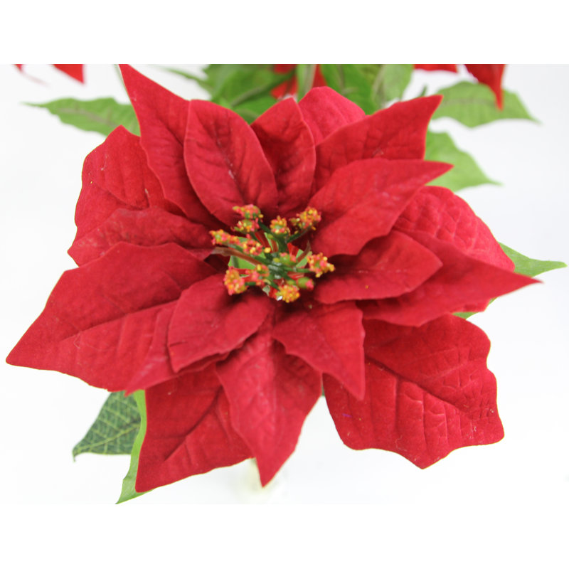 7 tiges de poinsettia artificielles velours, rouge