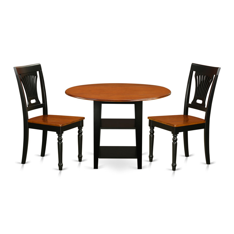 Black and Cherry Finish Solid Wood Top - Round Dining Room Set, 3