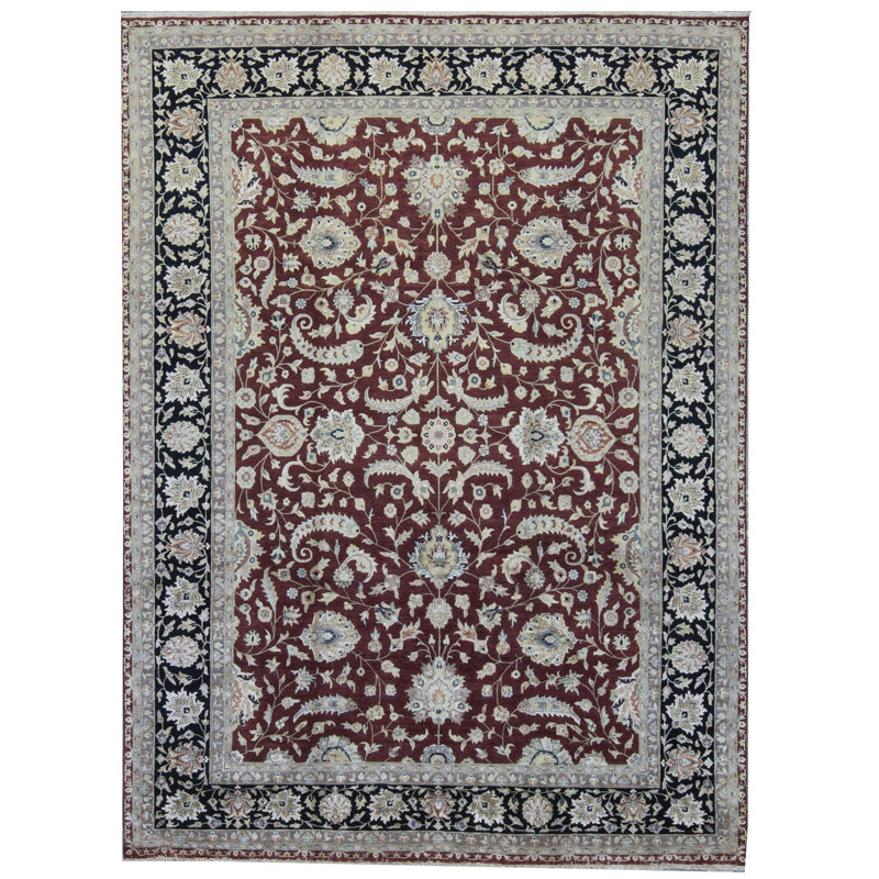Tapis unique en laine / soie noué à la main 8 pi 8 po x 11 pi 10 po rouge / noir Aberdeen