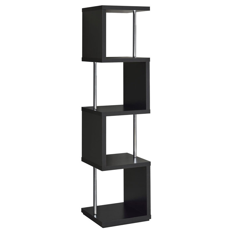 Modular Geometric Metal Shelf Bookcase with 4 Shelves, Black