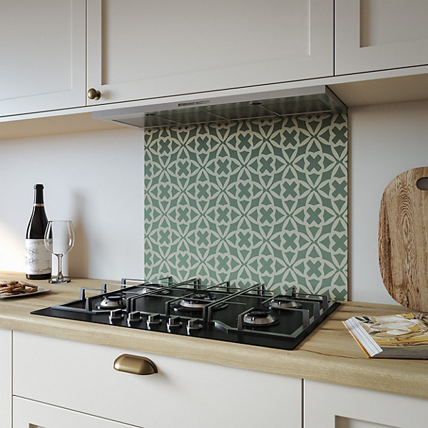 Moss Tessera Aluminium Kitchen Hob Splashback, 80 cm x 60 cm , Grey/Beige