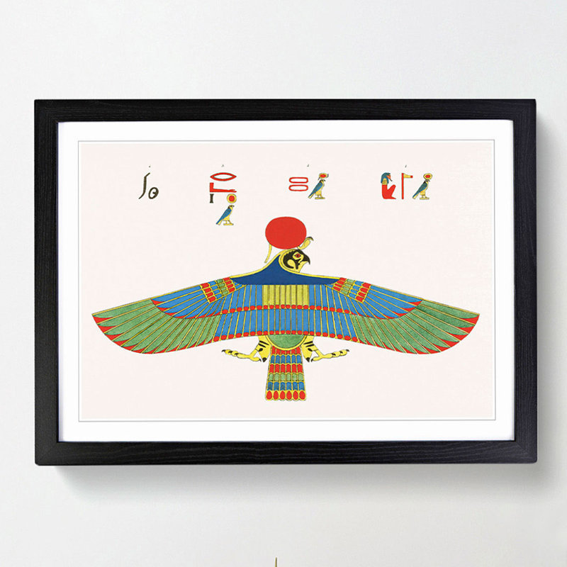 Hawk Emblem by J.F. Champollion - Picture Frame Painting Print, 36cm H x 48cm W x 2cm D, Black Framed
