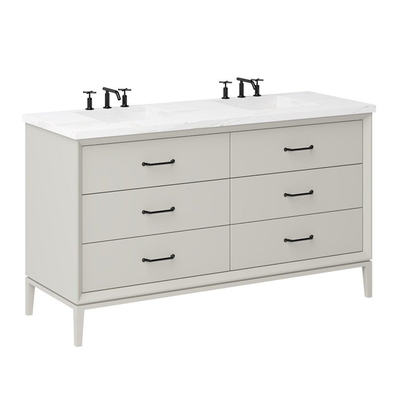 Alexandra Double Drawer Bath Vanity, Vintage Taupe, Matte Black, 72"