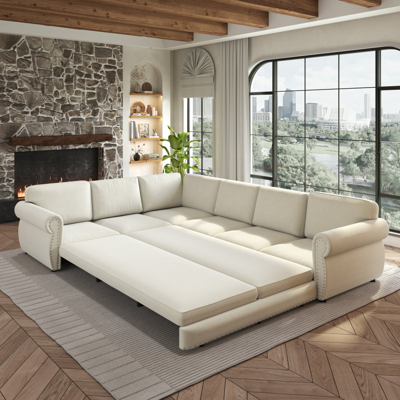 Canapé-lit modulaire en chenille Compression, Beige