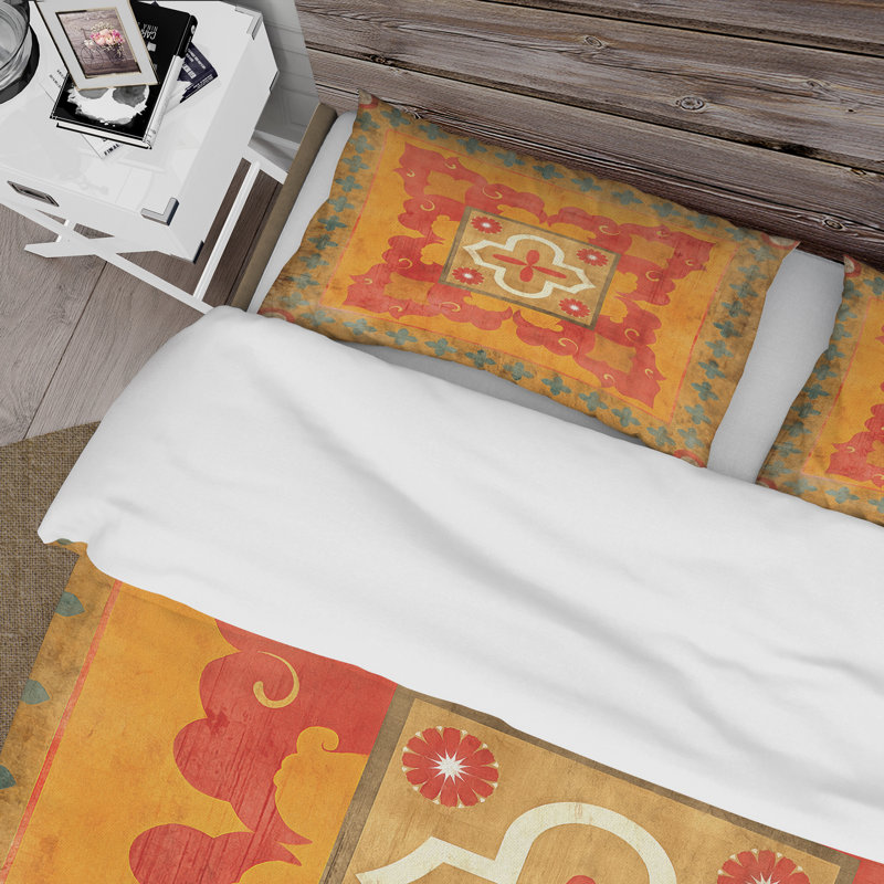 Damask Duvet Cover Set - Moroccan Tiles Collage II, Full/Queen Duvet Cover + 2 Shams