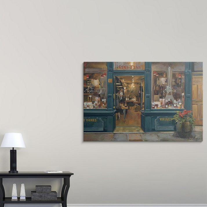«Yves Parisian Wine Shop» par Marilyn Hageman, reproduction d'art, H 32 po x l 48 po x P 1,5 po, Toile