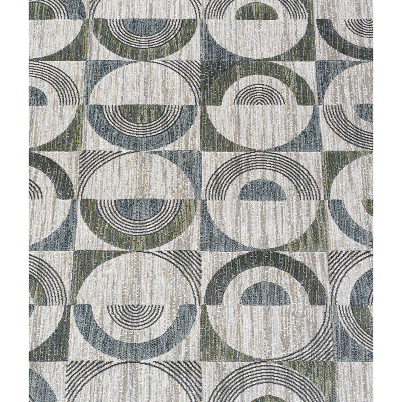 Tapis en polyester vert, bleu, gris anthracite, ivoire et gris Aubrey
