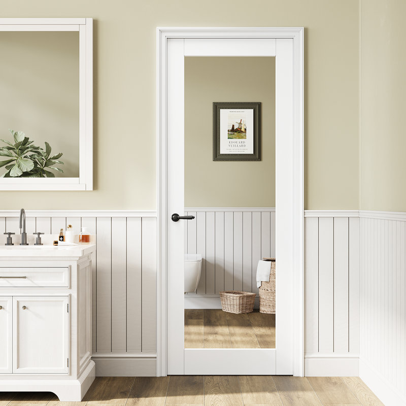 1 porte standard préfinie en bois massif avec miroir, 28 po x 80 po