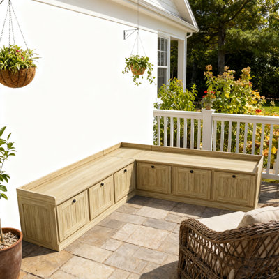 Corner Patio Storage Bench With 2 Flip-Top Lockers