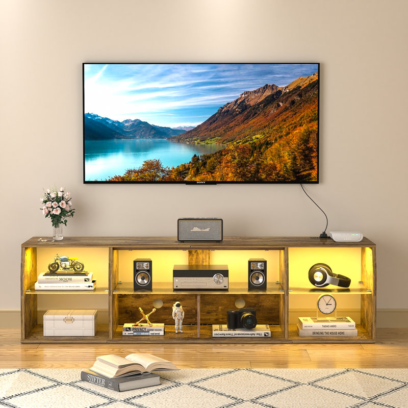 Anabal TV Stand with LED Lights, Entertainment Center with Shelves Media Console for 55/65/75 Inch TV, Gray, 63"