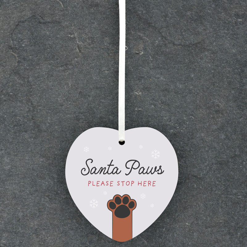 Santapaws Santa Paws Stop Here Cat Heart Shaped Ceramic Ornament