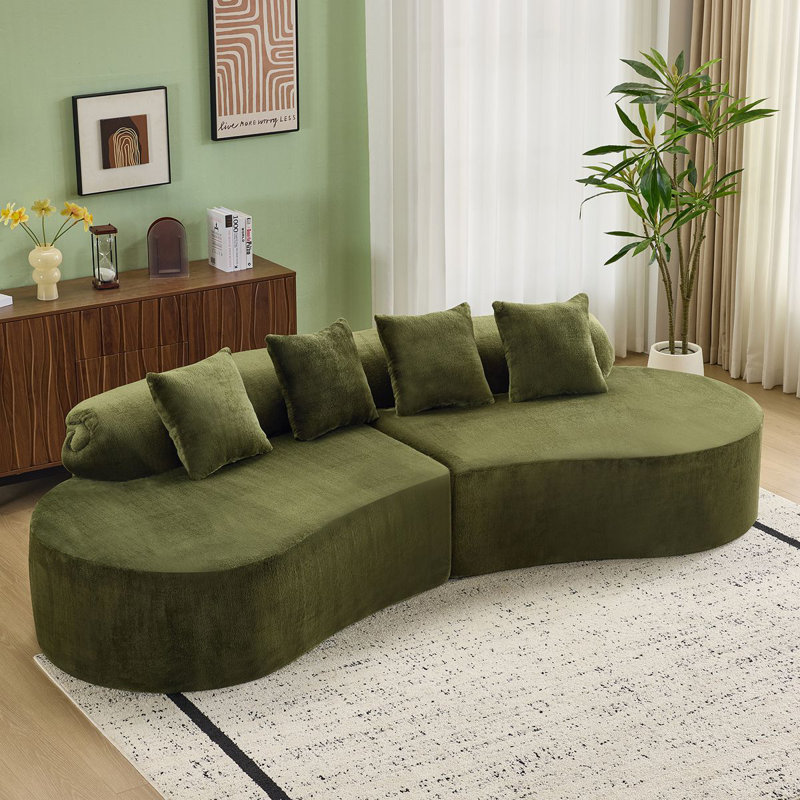 Canapé courbé Flannelette comprenant 4 coussins, Vert