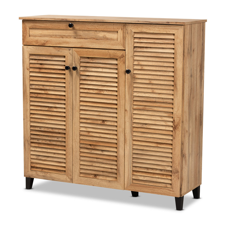 Armoire de rangement pour chaussures à 3 portes en bois fini chêne brun, H 45,03 po x l 45,11 po x P 14,42 po