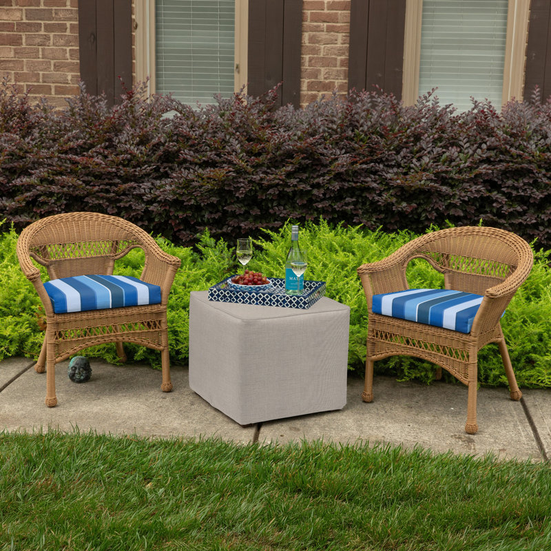 Casual Cushion Wicker Outdoor Chair Cushion, Striped Sunbrella Fade-Resistant for Wicker Dining Chairs & Sunroom Seats, 18"W x 18"D, 2.5" thick, Reversible, Milano Cobalt