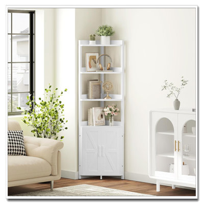 Tablette d'angle blanche à 5 niveaux avec rangement, grande armoire d'angle avec clôture de protection pour le salon