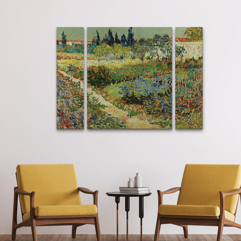 Ensemble de 3 panneaux muraux - Van Gogh «Garden At Arles», art mural sur toile pour salon, chambre à coucher ou bureau 