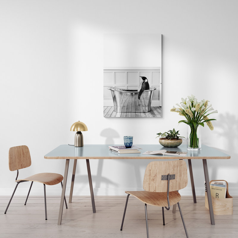Penguin in Bath Tub Funny Bathroom Wall Art - Wrapped Canvas Art Prints, 41 cm H x 31 cm W