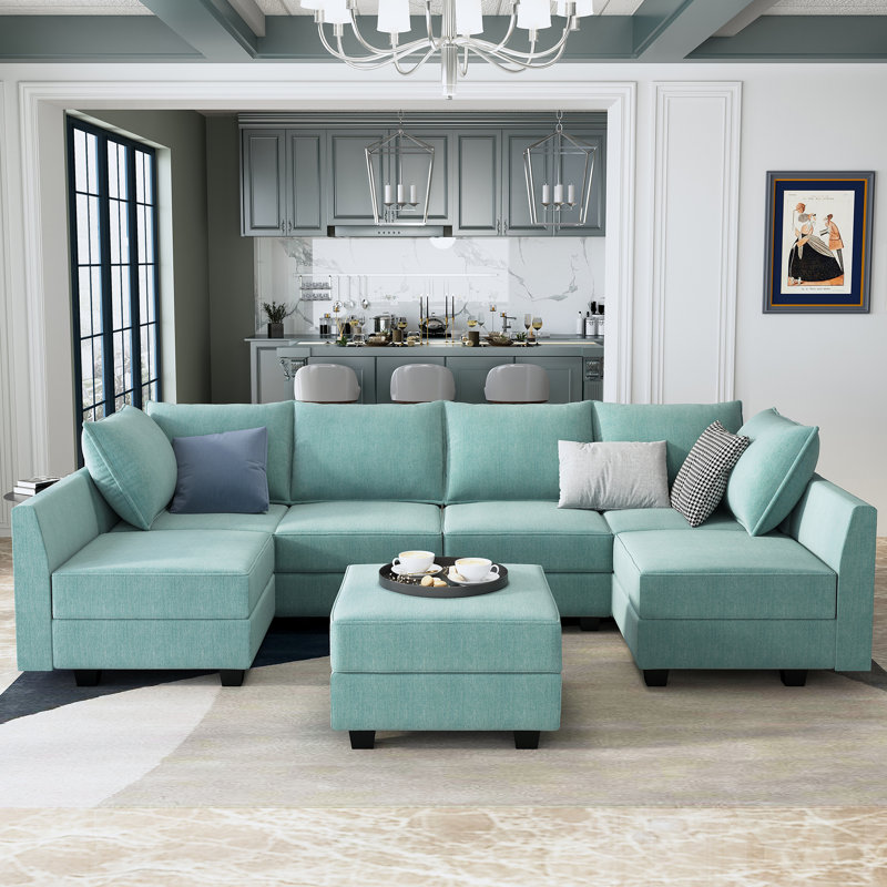 Nikitas U shaped Modular Sectional Sofa with Reversible Chaise, Blue