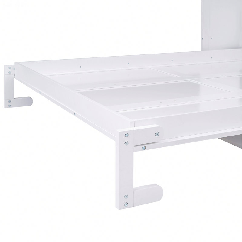Lit élégant pour appartement, chambre d'amis, lit plateforme avec lit escamotable et tablette, Blanc