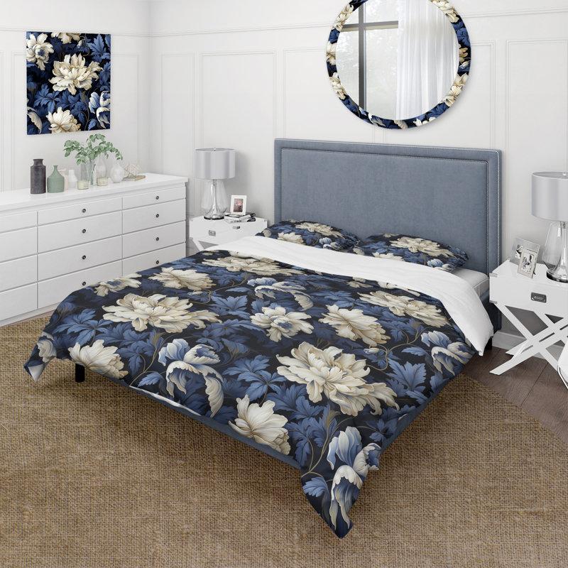 Ensemble de housse de couette Cobalt Blue Brocade Victorian, Housse de couette pour très grand lit et 2 très