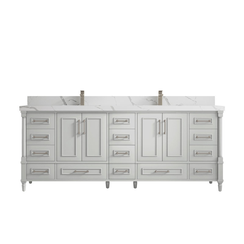 Ensemble de meuble-lavabo double 84 po Aberdeen, Calacatta Laza, Gris Coventry