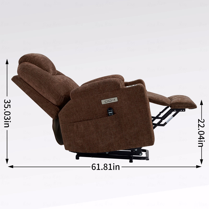 Fauteuil inclinable en chenille recouvert de tissu Power Lift, Brun