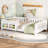 Twin Low Platform Bed With Built-in Bookshelf Safety Guardrail, Twin Size Solid Wood Montessori Bed Frame For Kids, Boys, Girls, Easy Assemble ( Twin, White, Bookshelf )-716455599-716455597