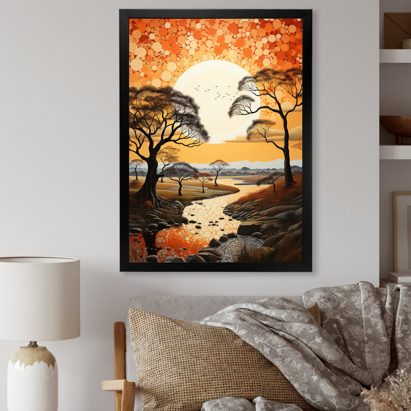 Baobab africain au coucher du soleil, Cadre simple noir, H 32 po x l 16 po