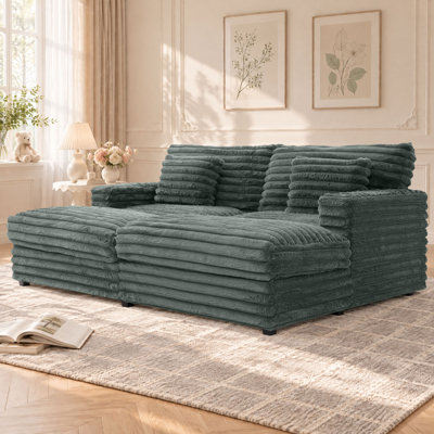 Très grande chaise longue 82 po x 60 po avec rembourrage en bois de fausse fourrure de lapin et canapé-lit avec station de charge et porte-gobelets