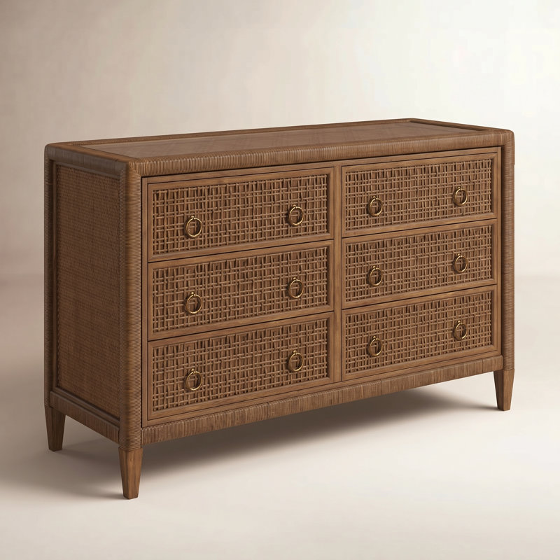 Commode 6 tiroirs Monterey, Tonneau vieilli, Oui, Laiton