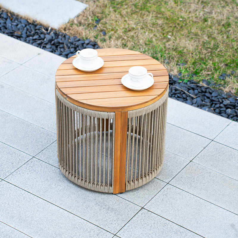 Table basse ronde d'extérieur en acacia, H 18,2 po x l 18,9 po x P 18,9 po