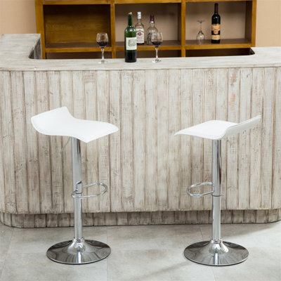 Contemporary Chrome Air Lift Adjustable Swivel Stools With White Seat, Set Of 2