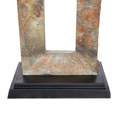 31" H Rectangle Slate Outdoor Table Lamp with Beige Shade