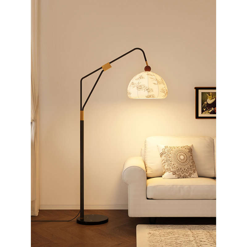 Mid-Century Style Wrought Iron & Fabric Floor Lamp