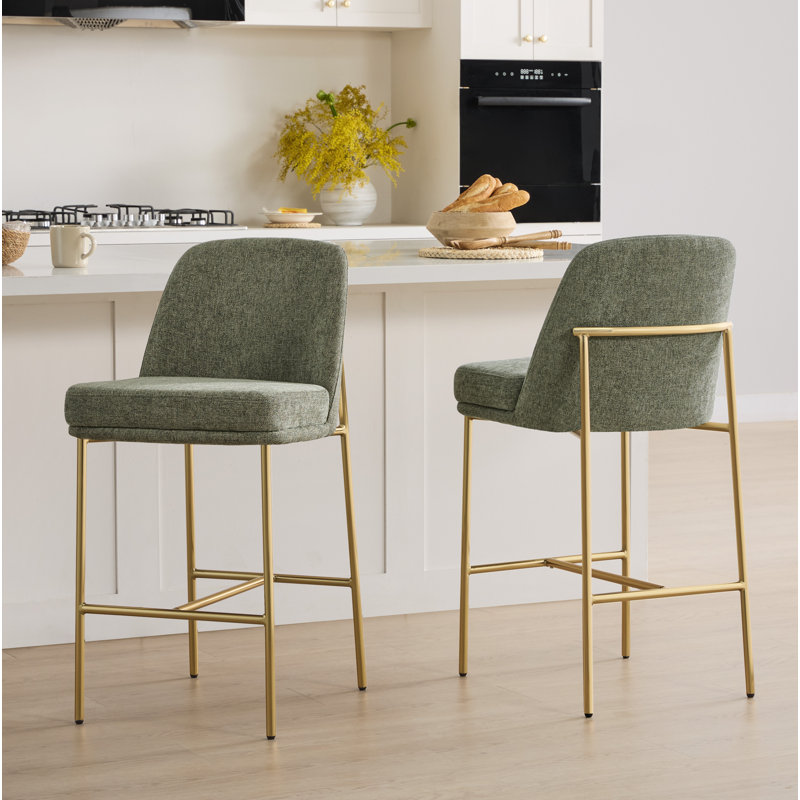 Tabouret de comptoir 27 po Angelick, Vert mousse, Doré