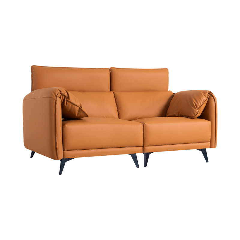 Canapé Gettie, canapé convertible à haut dossier, canapé 2 places avec appuis-tête, Cuir synthétique caramel