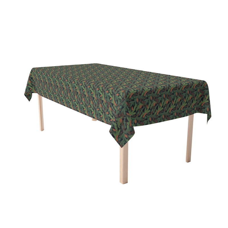Geometric Christmas Tablecloth, 120" L x 60" W, Fir Branches and Green Pines