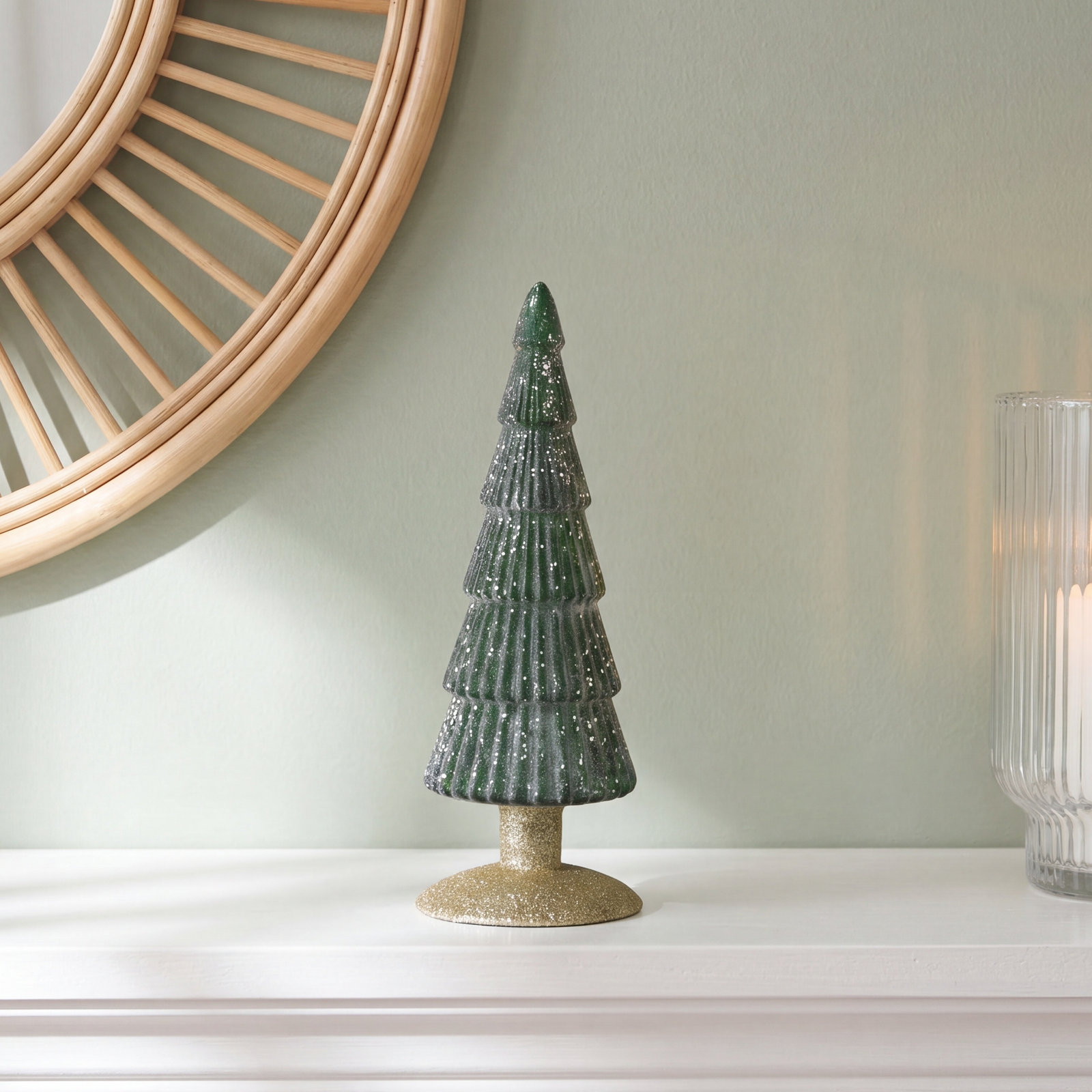 Heiselman Glass Tabletop Christmas Tree, 9.5" H x 3.5" W x 3.5" D, Green/Gold