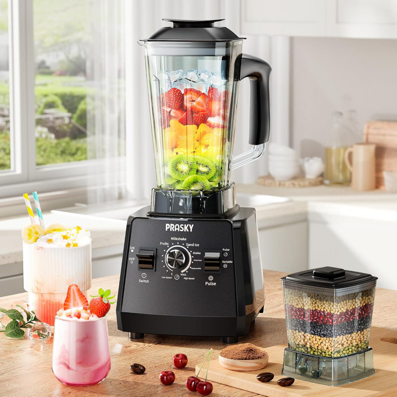 Professional Blender, Smoothies Blenders, PRASKY Max.2400Watts/1000Watts Blender and Grinder Combo 25000RPM Powerful Kitchen 68oz BPA Free 2 Containers Countertop Blenders Ice Crushing, Juice