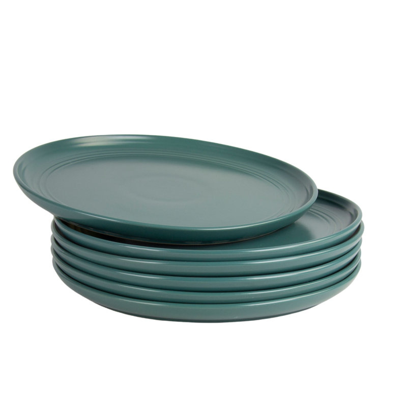 Emerald Green Glossy Ceramic Round Dinner Plates, Set of 6