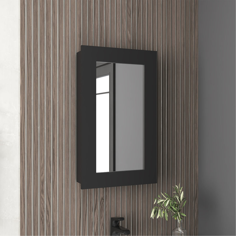 Armoire de salle de bain et de cuisine étroite de 25,7 po x l 15,7 po en noir - trois tablettes intérieures pour le rangement avec espace de rangement