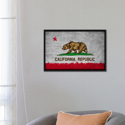 «California Fresh Paint State Flag on Wood Board» par iCanvas - Estampe numérique sur toile tendue avec châssis