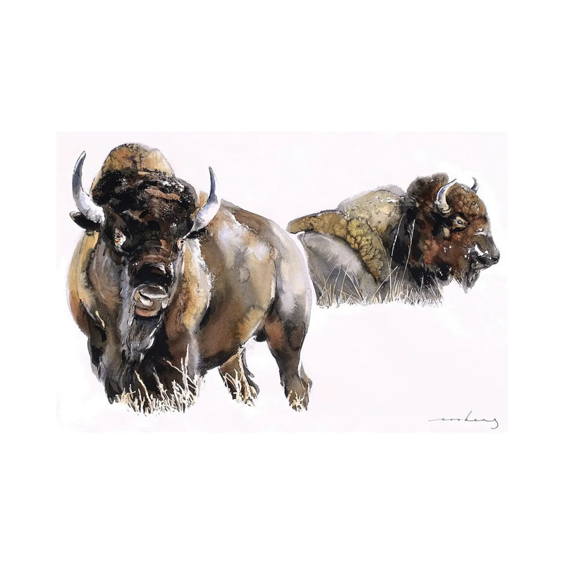 Bisons by Soo Beng Lim - Wrapped Canvas Painting, 20.32 cm H x 30.48 cm W