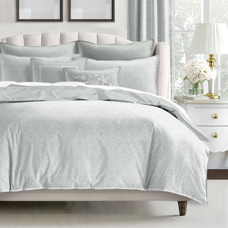 Perry Sage Geometric Cotton Twin Duvet Cover Set