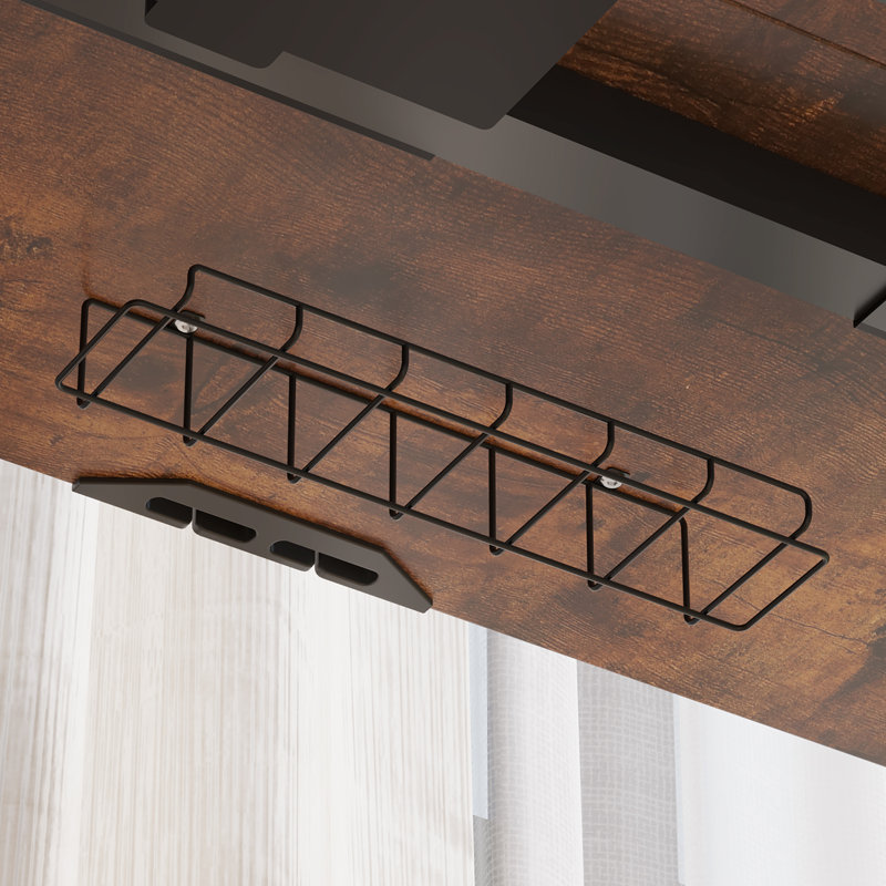 Latysha Dual Motor Electric Height Adjustable Curved Standing Desk, Brown/Black, 45" H x 63" W x 30" D